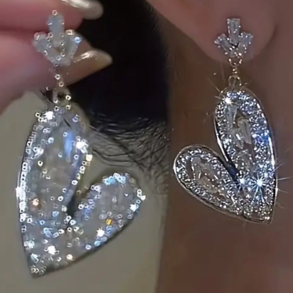 Silver Heart Earrings N1555 - Picture 2 of 4